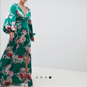 ASOS design long sleeve floral print cut out dress